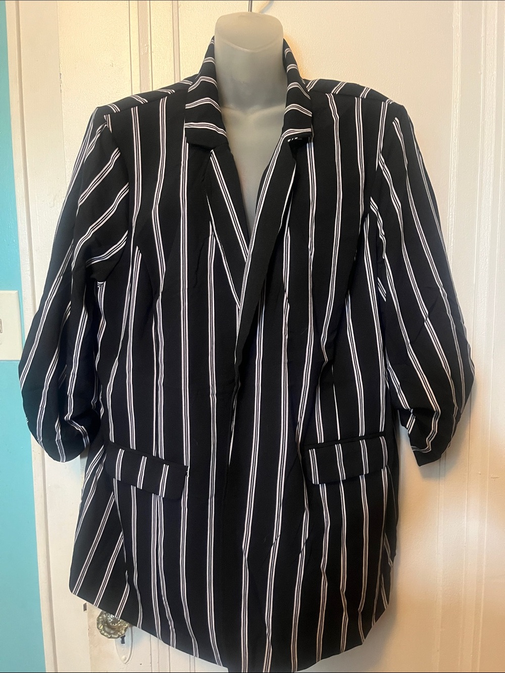 New Look Black Blazer with White Pinstripes 2X